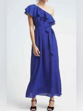 NWT Banana Republic Elegant Blue Ruffle One-Shoulder Dress